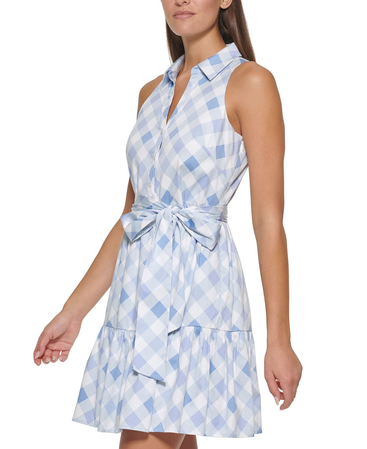 Vestido com cinto estampado xadrez Tommy Hilfiger feminino, azul, tamanho 4