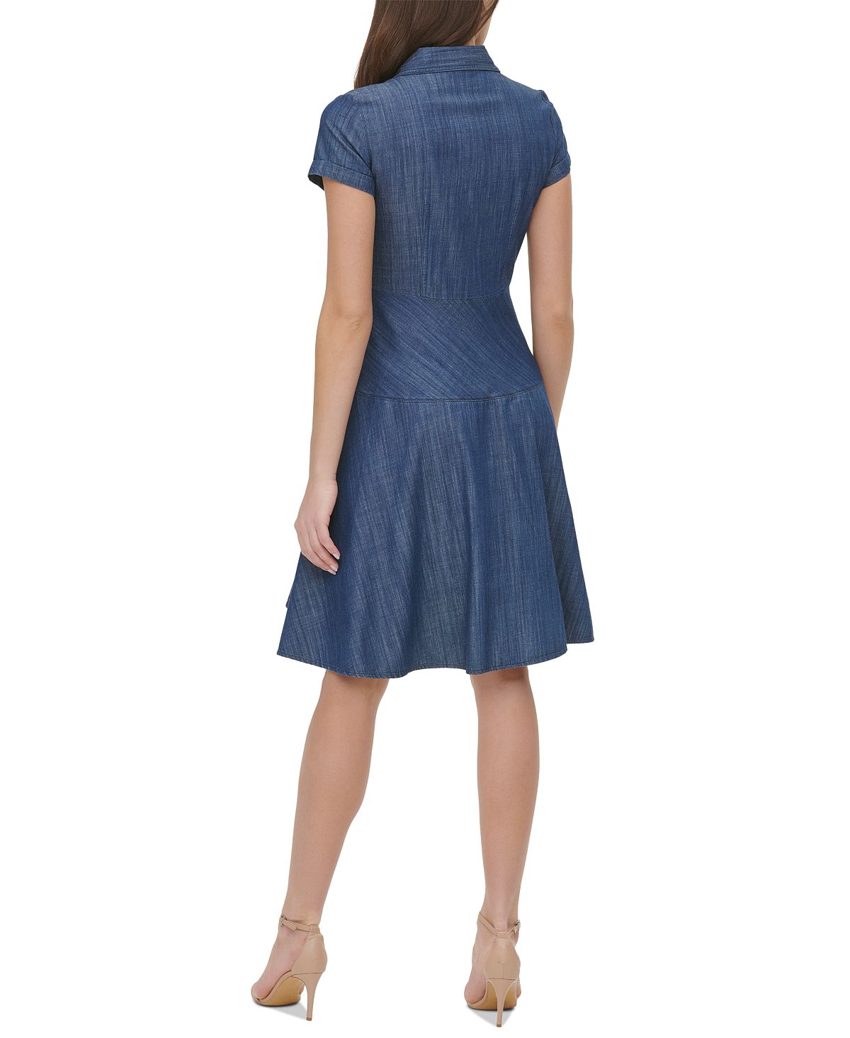Vestido-camisa feminino Tommy Hilfiger Chambray azul tamanho 2 Petite