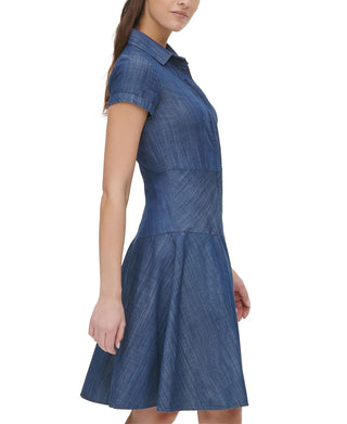 Vestido-camisa feminino Tommy Hilfiger Chambray azul tamanho 2 Petite