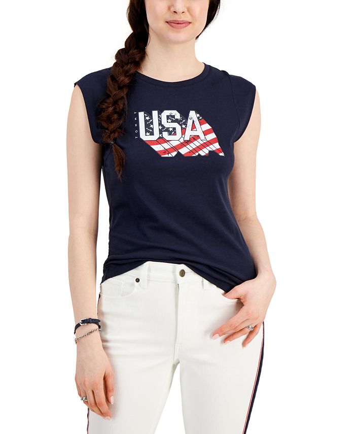 Tommy Hilfiger Americana Regata Feminina Azul Tamanho Médio