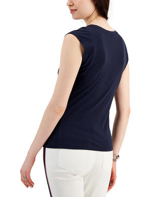 Tommy Hilfiger Americana Regata Feminina Azul Tamanho Médio