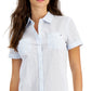 Camisa de acampamento listrada de algodão feminina Tommy Hilfiger, azul, tamanho X-S