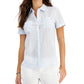 Camisa de acampamento listrada de algodão feminina Tommy Hilfiger, azul, tamanho X-S
