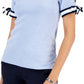 Tommy Hilfiger Blusa de algodão com manga amarrada feminina, azul, tamanho pequeno