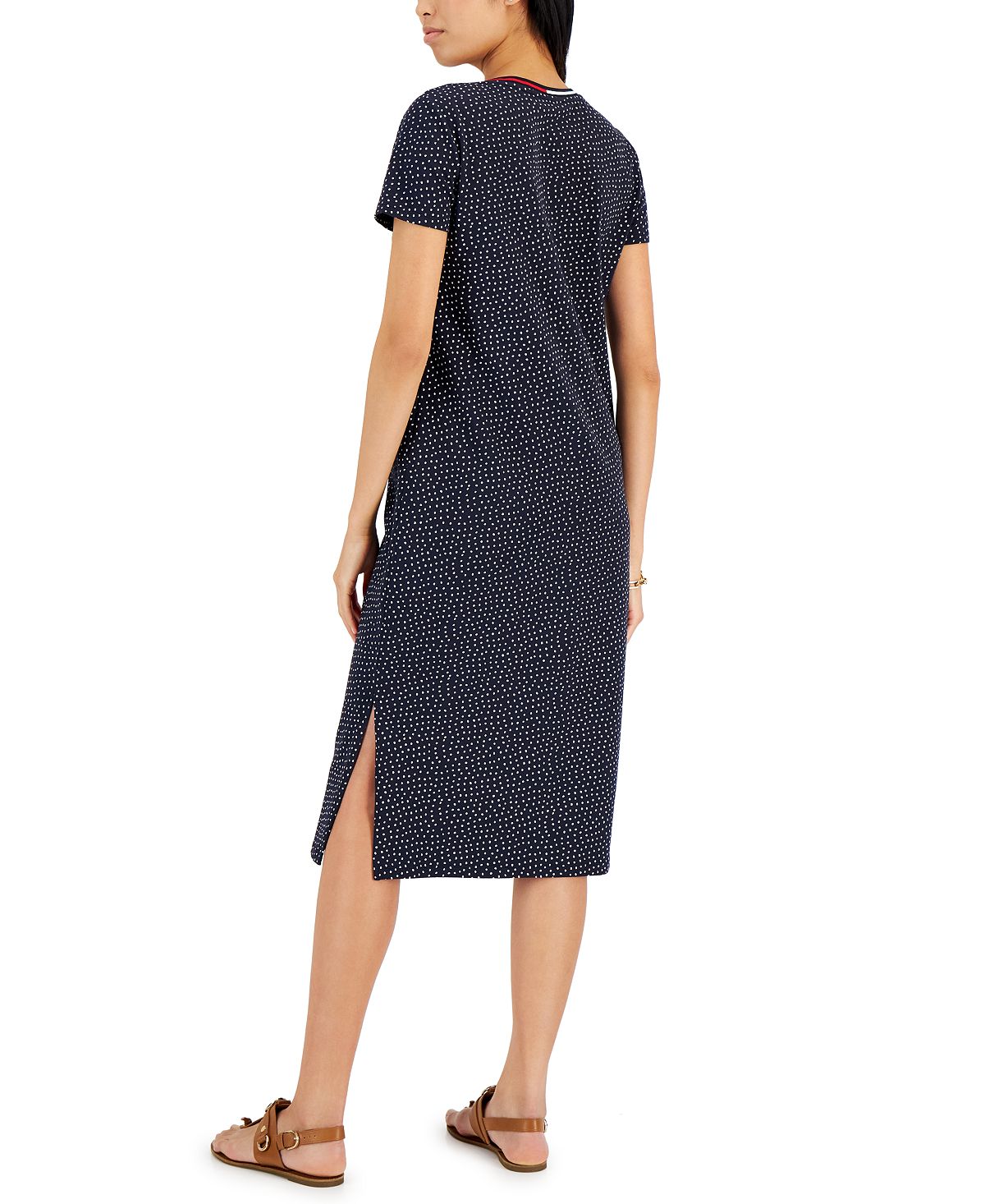 Vestido midi feminino Tommy Hilfiger com bolinhas, azul, tamanho X-S