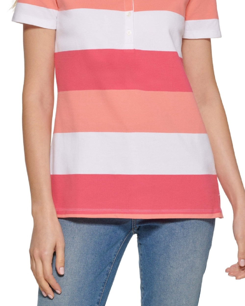 Tommy Hilfiger Polo Rugby Listrado Feminino Manga Curta Rosa Tamanho XG