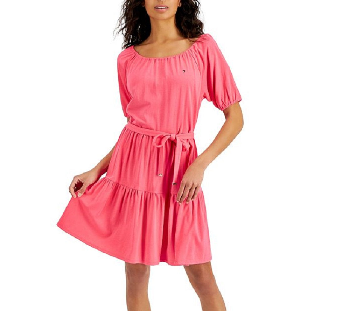 Vestido feminino Tommy Hilfiger Peasant em camadas, rosa, tamanho extragrande