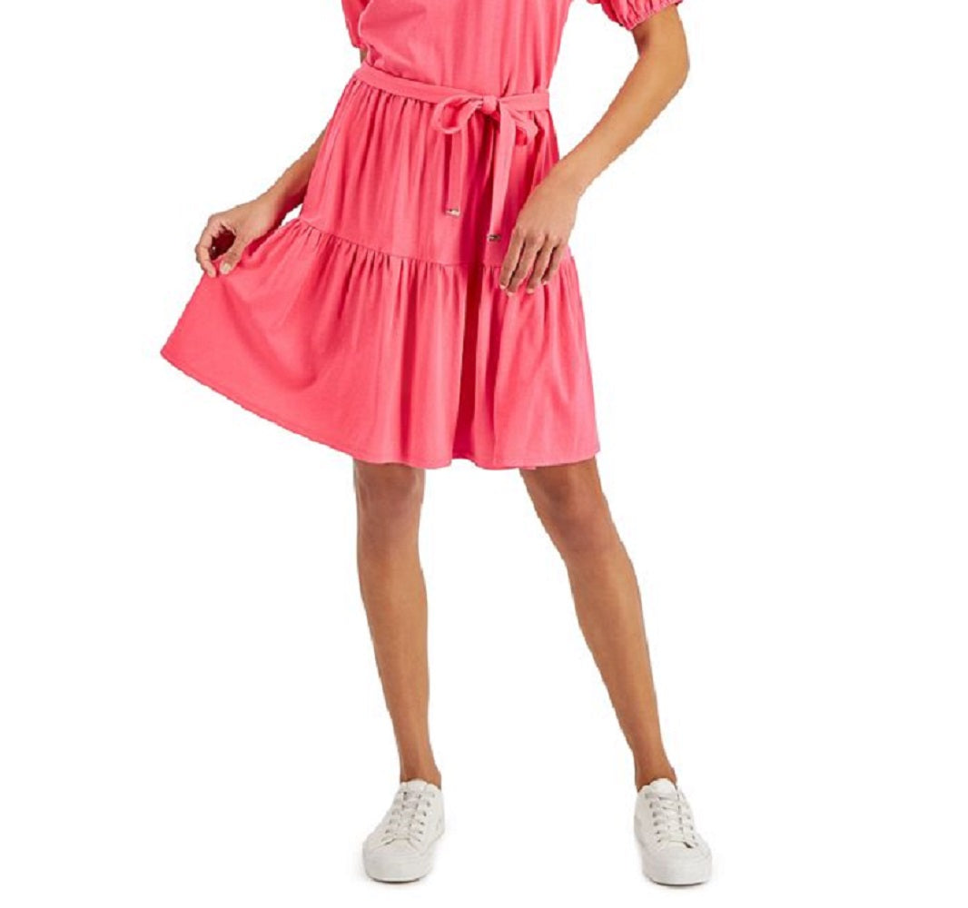 Vestido feminino Tommy Hilfiger Peasant em camadas, rosa, tamanho extragrande