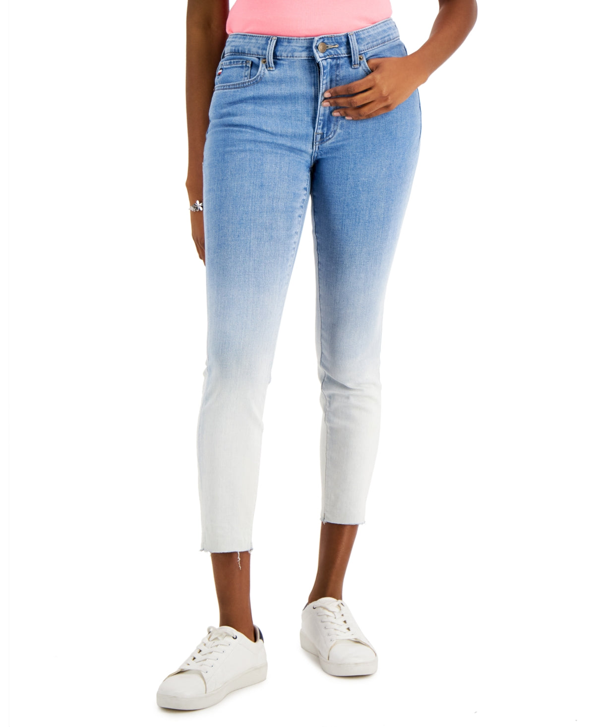 Calça jeans skinny Tommy Hilfiger Tribeca Th Flex Dip Dye feminina, azul, tamanho 18