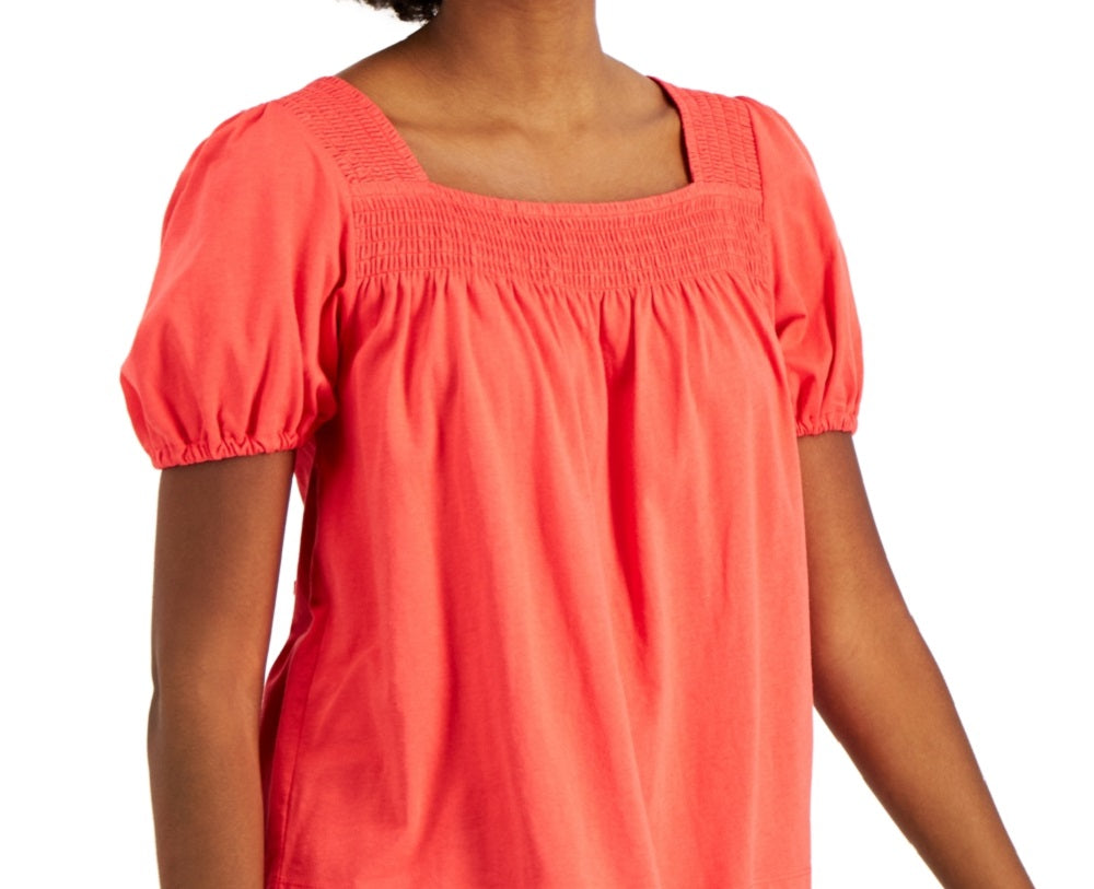 Tommy Hilfiger Blusa Feminina Manga Bufante Smocked Vermelha Tamanho Grande