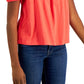 Tommy Hilfiger Blusa Feminina Manga Bufante Smocked Vermelha Tamanho Grande