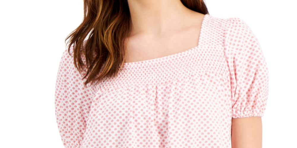 Tommy Hilfiger Daisy Dot Blusa de manga bufante feminina rosa tamanho grande