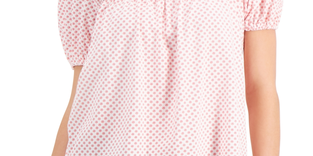 Tommy Hilfiger Daisy Dot Blusa de manga bufante feminina rosa tamanho grande