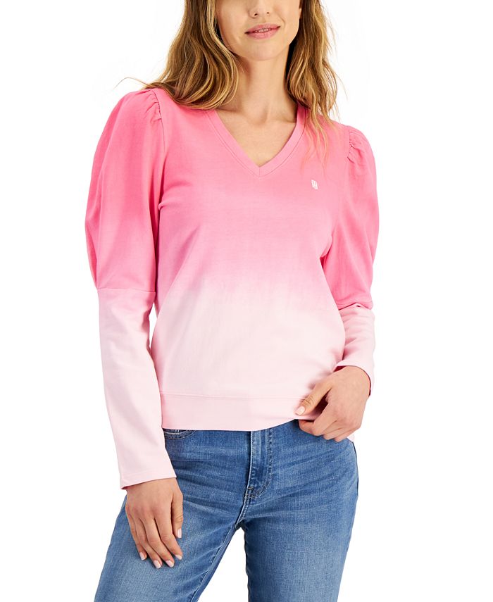 Tommy Hilfiger Blusa Feminina Manga Longa Algodão Ombré Rosa Tamanho P