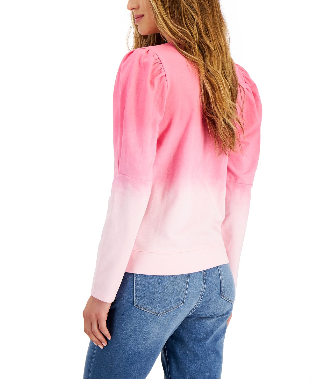 Tommy Hilfiger Blusa Feminina Manga Longa Algodão Ombré Rosa Tamanho P
