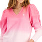 Tommy Hilfiger Blusa Feminina Manga Longa Algodão Ombré Rosa Tamanho P