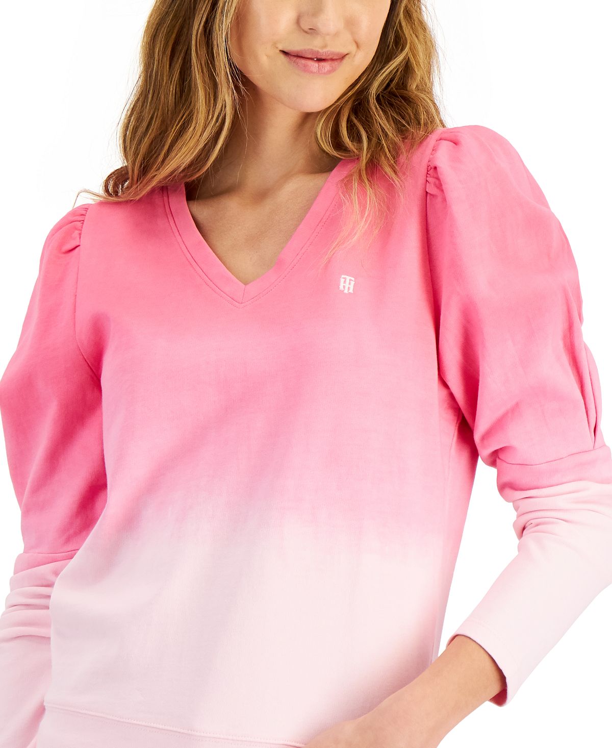 Tommy Hilfiger Blusa Feminina Manga Longa Algodão Ombré Rosa Tamanho P