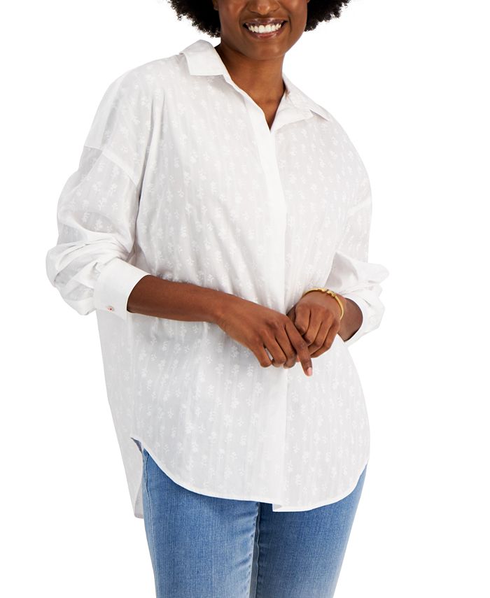 Tommy Hilfiger Túnica Popover Texturizada de Algodão Feminina Branca Tamanho P