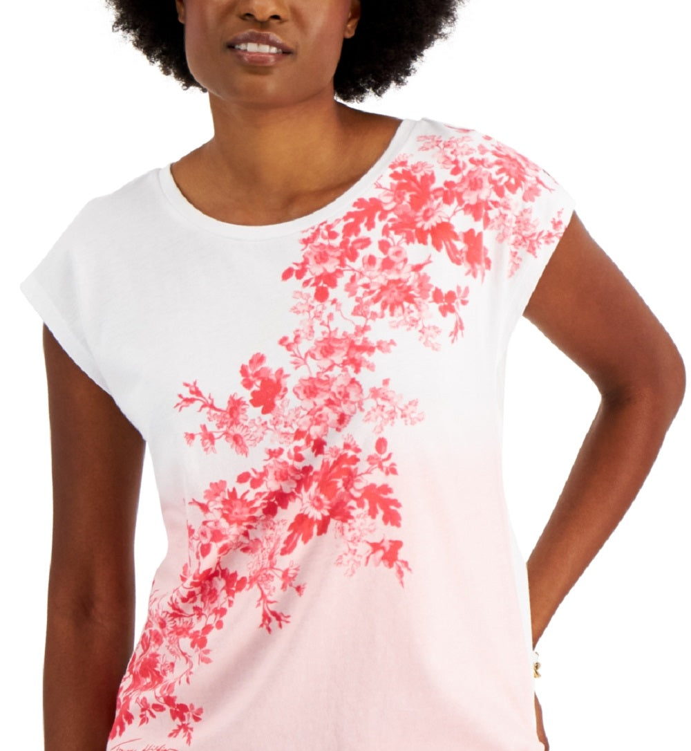 Camiseta feminina Tommy Hilfiger Ombre Floral manga curta rosa tamanho médio