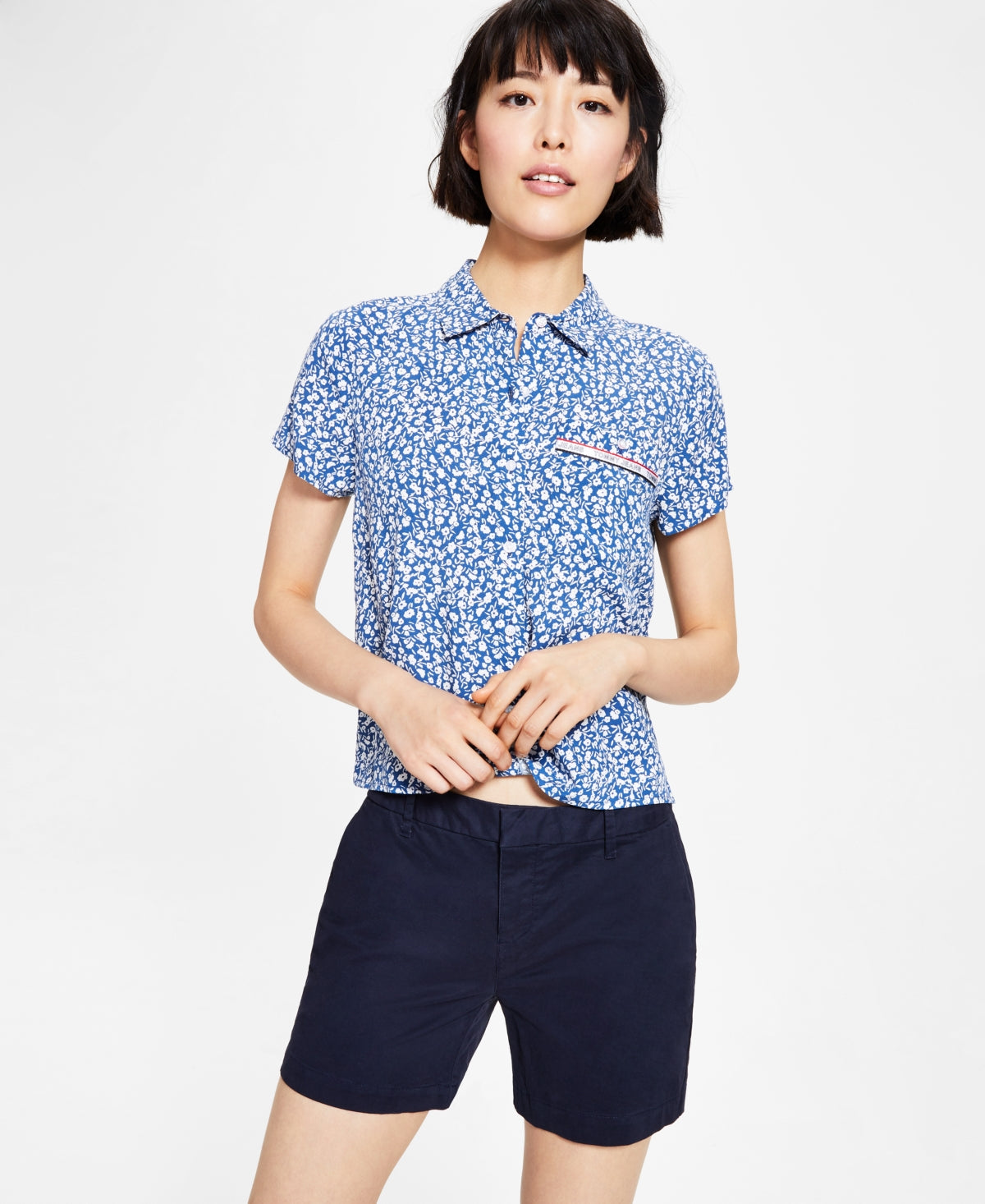 Camisa Tommy Jeans Feminina Estampa Floral Azul Tamanho XS
