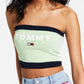Tommy Jeans Top Bandeau Feminino Color Block Verde Tamanho Grande