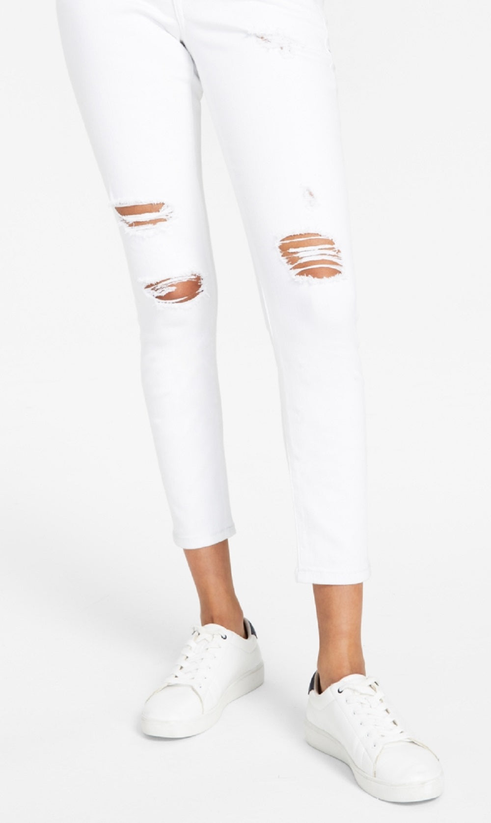 Calça jeans skinny feminina Tommy Jeans rasgada, cintura média, branca, tamanho 31