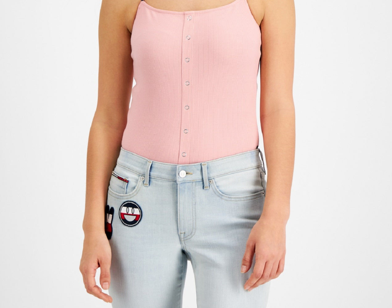 Tommy Jeans Feminino Canelado Alcinhas Finas Rosa Tamanho Médio
