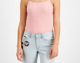Tommy Jeans Feminino Canelado Alcinhas Finas Rosa Tamanho Médio
