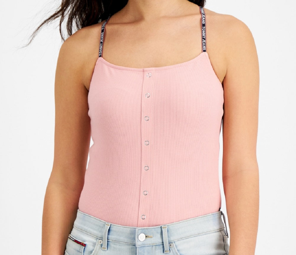 Tommy Jeans Feminino Canelado Alcinhas Espaguete Rosa Tamanho X-S