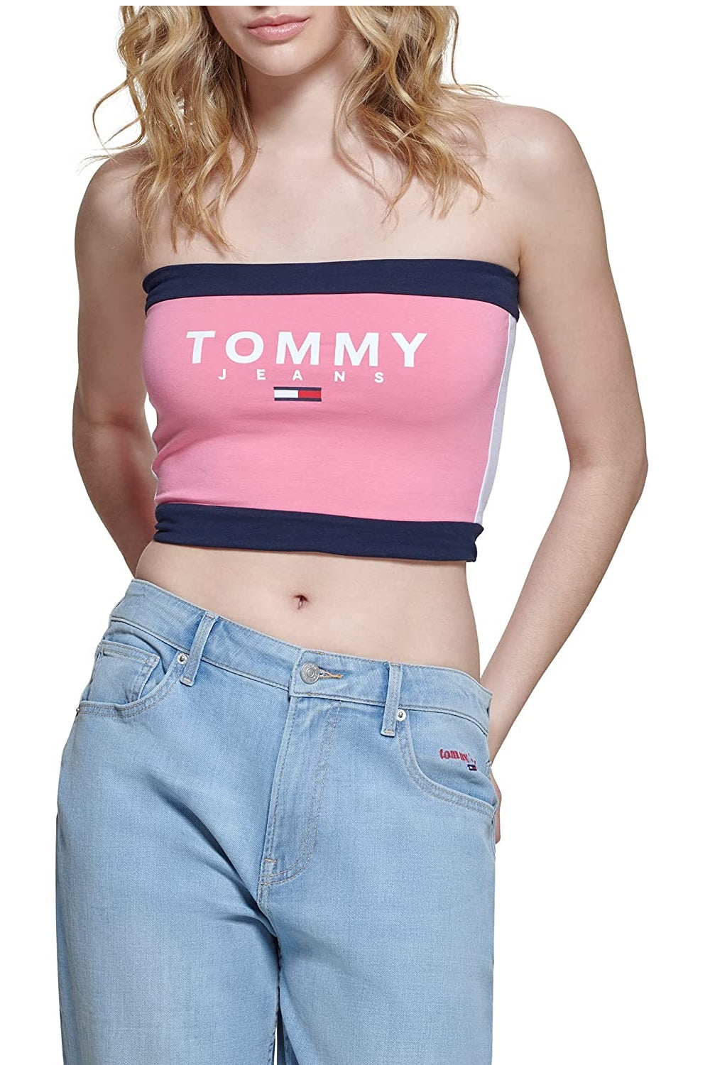 Tommy Jeans Feminino Color Block Bandeau Rosa Tamanho P