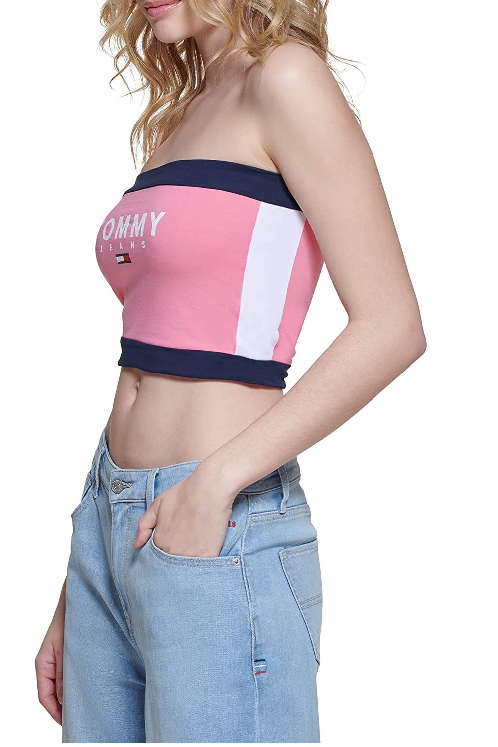 Tommy Jeans Feminino Color Block Bandeau Rosa Tamanho P