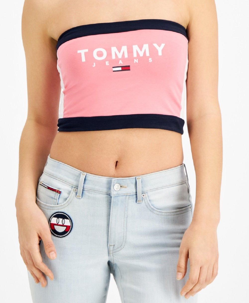 Tommy Jeans Feminino Color Block Bandeau Rosa Tamanho X-S