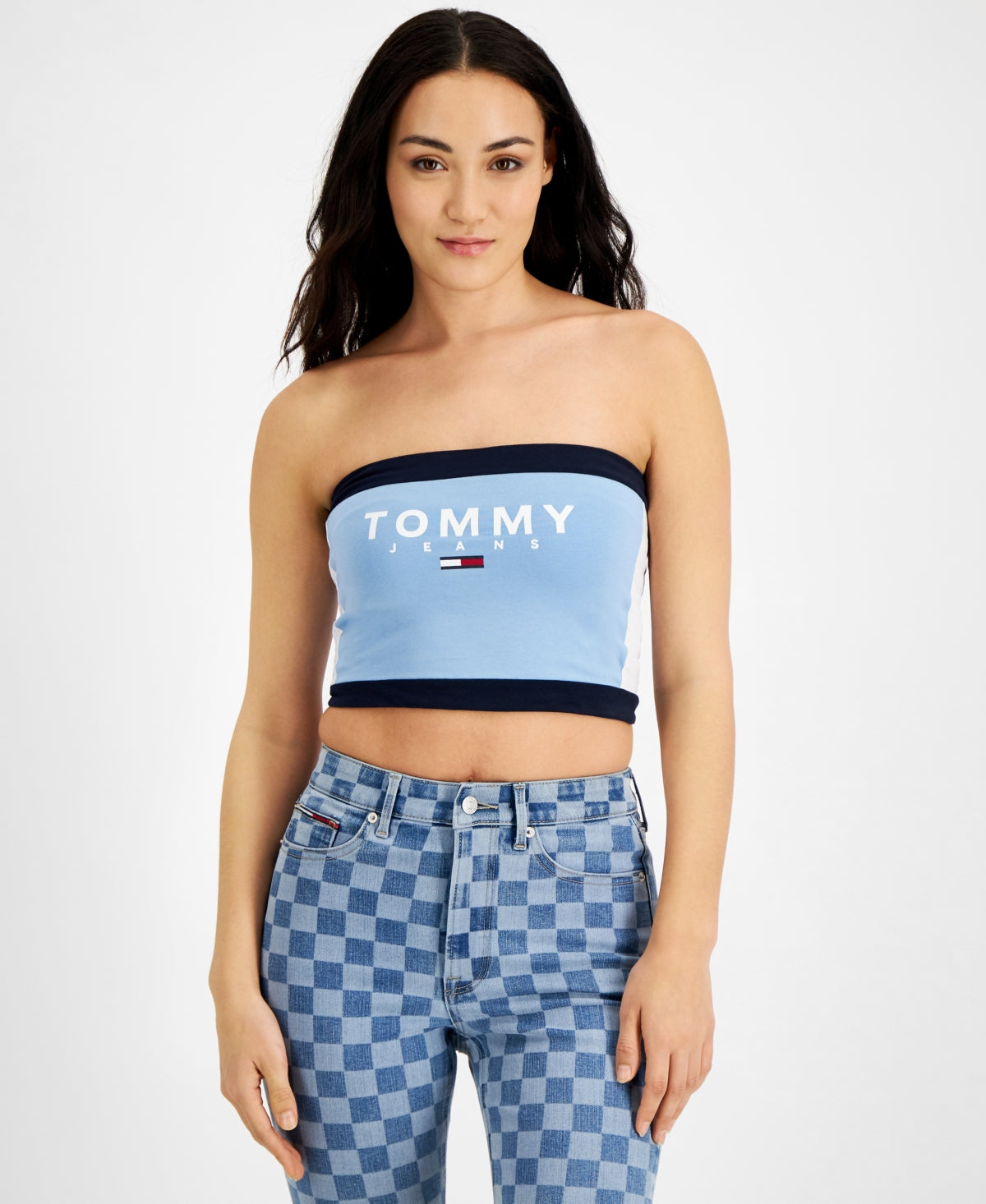 Tommy Jeans Feminino Color Block Bandeau Azul Tamanho X-Grande