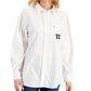 Camisa feminina Tommy Hilfiger de algodão com logotipo e manga plissada, tamanho grande, branca