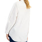 Camisa feminina Tommy Hilfiger de algodão com logotipo e manga plissada, tamanho grande, branca