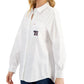 Camisa feminina Tommy Hilfiger de algodão com logotipo e manga plissada, tamanho grande, branca