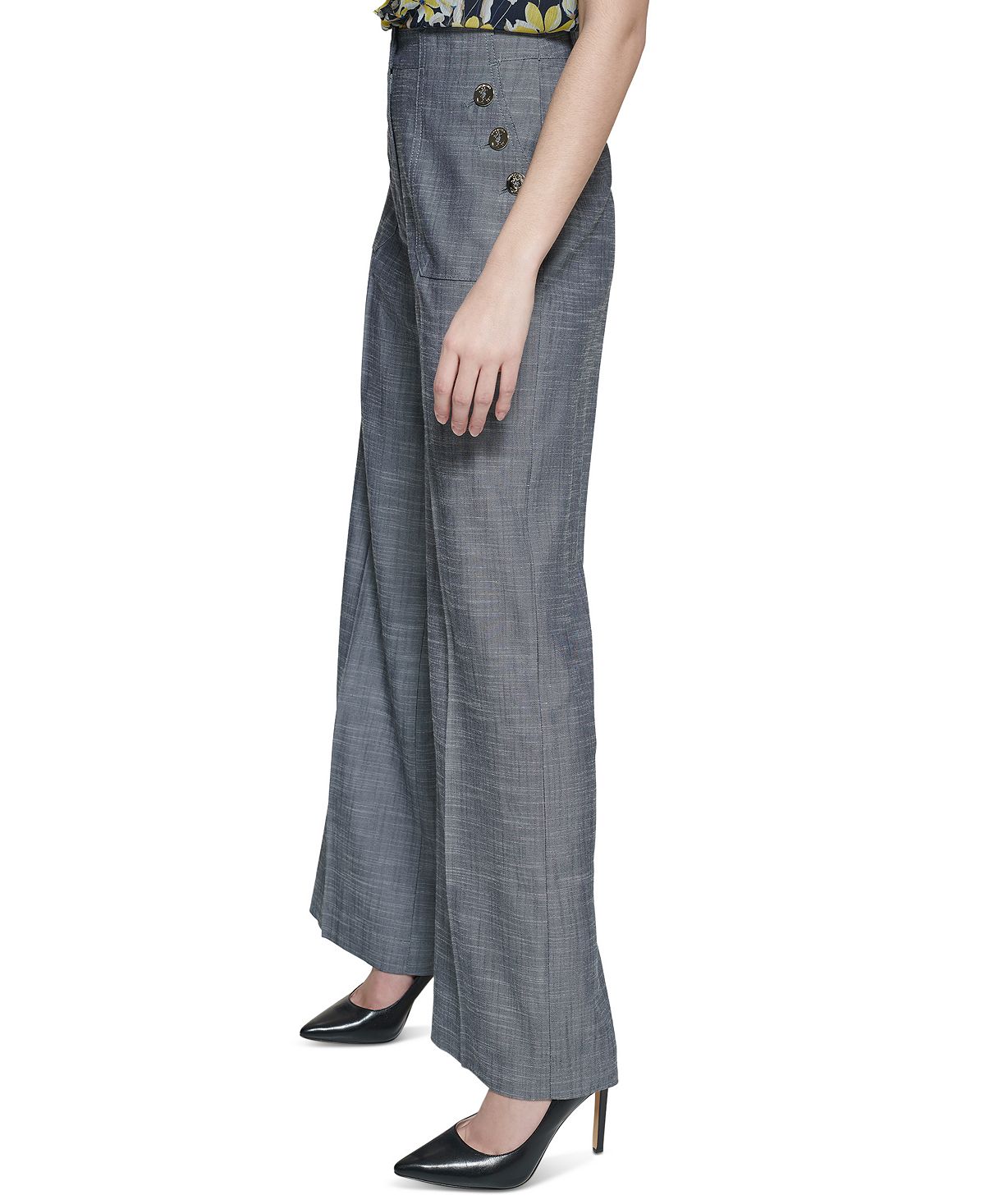 Calça feminina Tommy Hilfiger com botões e perna larga, azul, tamanho 14