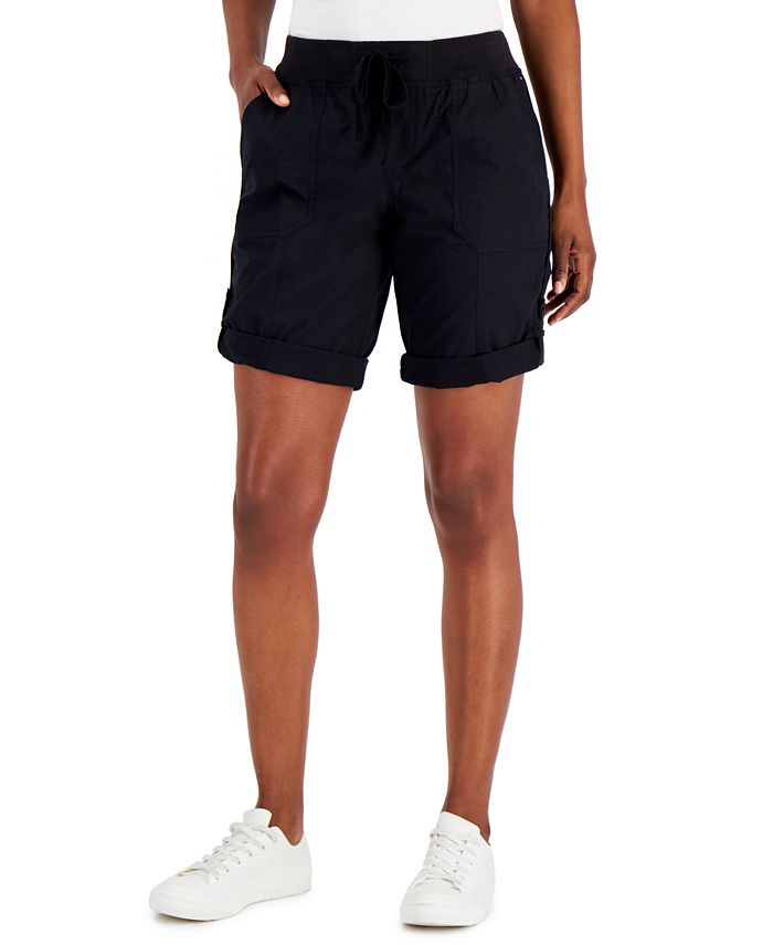 Tommy Hilfiger Shorts utilitário feminino liso com punho enrolado, preto, tamanho grande