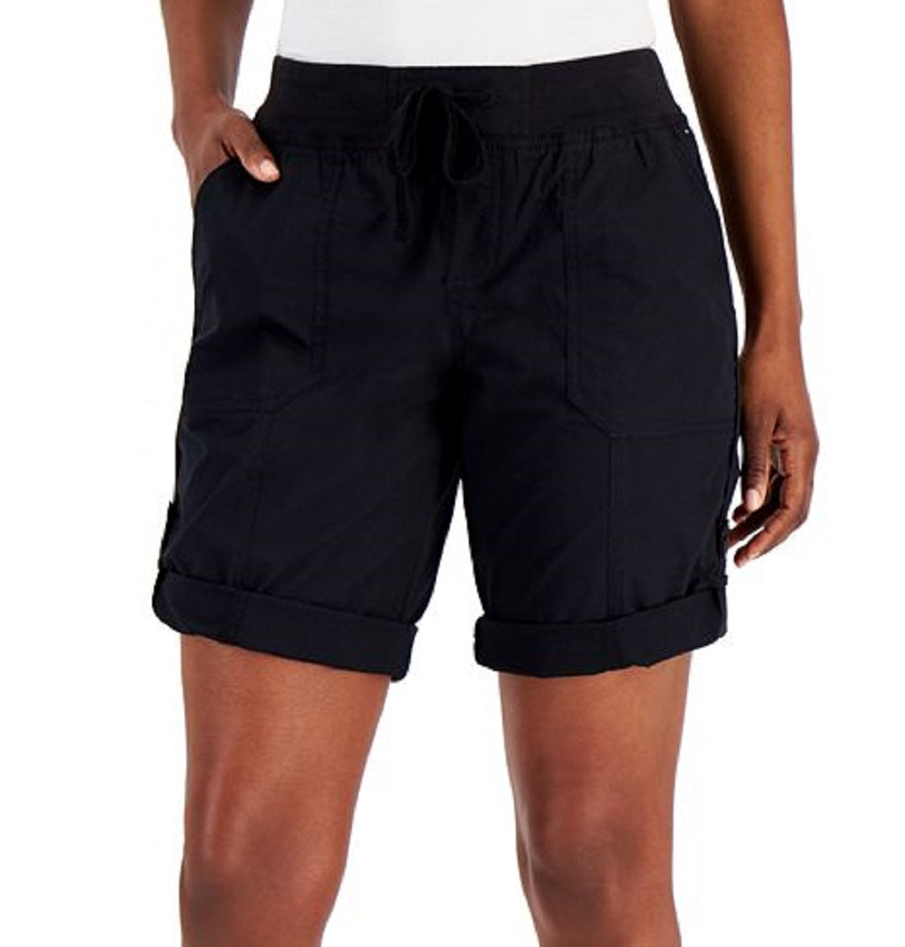 Tommy Hilfiger Shorts utilitário feminino liso com punho enrolado, preto, tamanho grande