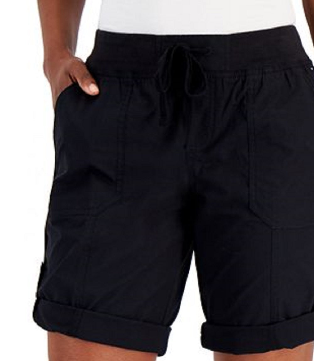 Tommy Hilfiger Shorts utilitário feminino liso com punho enrolado, preto, tamanho grande
