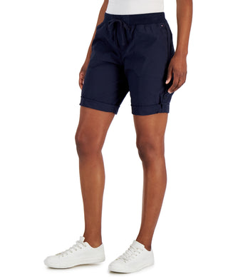 Tommy Hilfiger Shorts utilitário feminino liso com punho enrolado, azul, tamanho grande