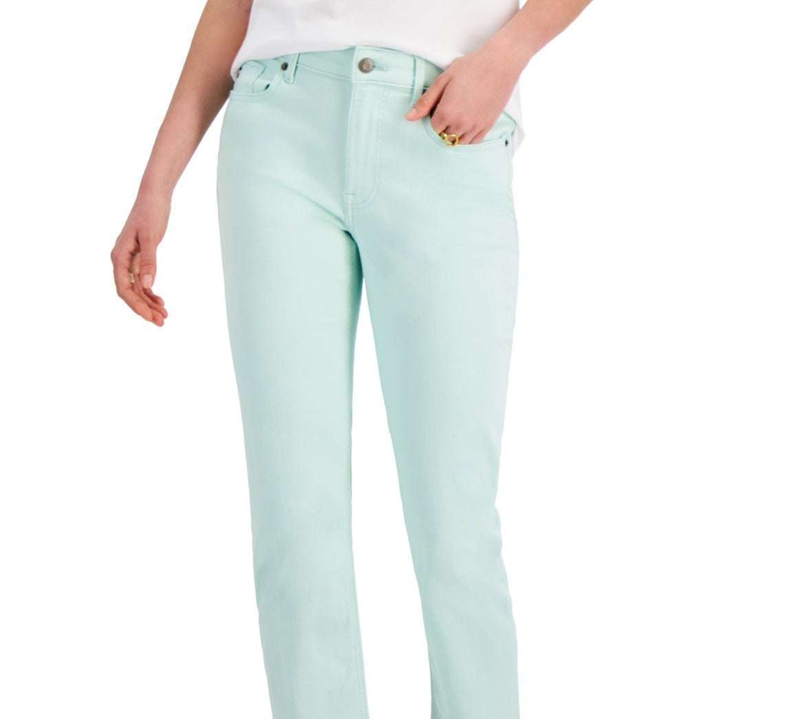 Calça jeans feminina Tommy Hilfiger Tribeca Th Flex com perna reta e bainha crua, azul, tamanho 8