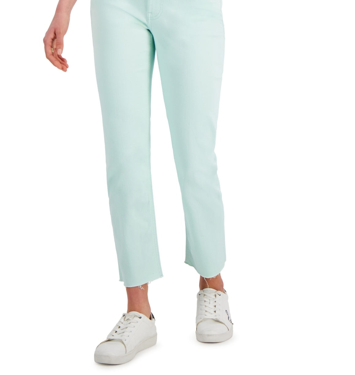 Calça jeans feminina Tommy Hilfiger Tribeca Th Flex com perna reta e bainha crua, azul, tamanho 8