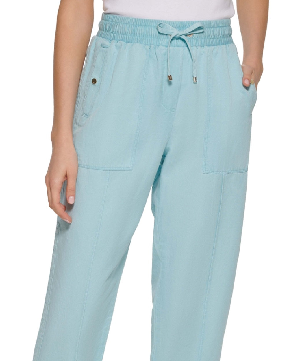 Calça curta Tommy Hilfiger feminina lisa, azul, tamanho médio