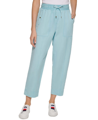Tommy Hilfiger Women's Solid Cropped Pull On Pants Blue Size Medium