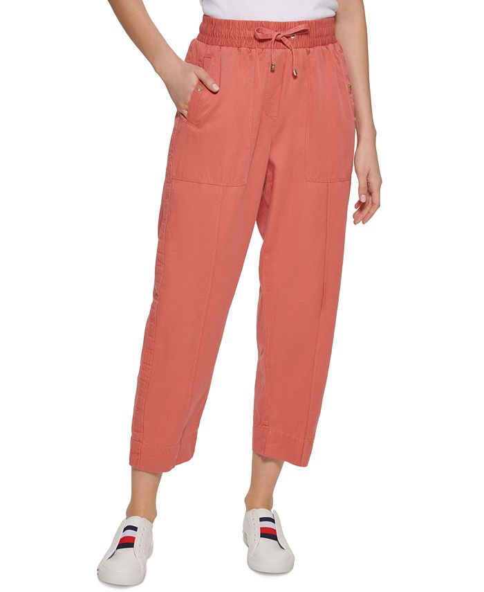 Calça curta Tommy Hilfiger feminina lisa, rosa, tamanho pequeno