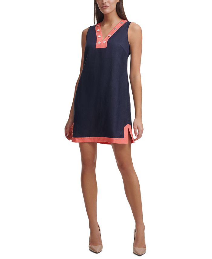 Vestido feminino Tommy Hilfiger Petite Colorblocked Shift Azul Tamanho 12 Petite