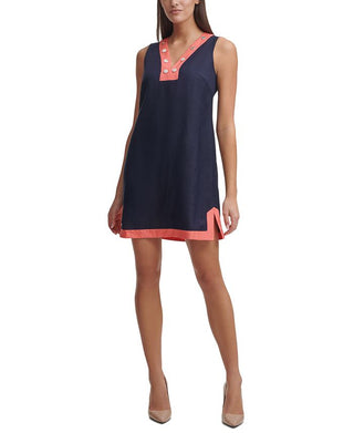 Tommy Hilfiger Women's Petite Colorblocked Shift Dress Blue Size 12 Petite