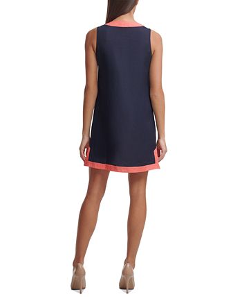 Vestido feminino Tommy Hilfiger Petite Colorblocked Shift Azul Tamanho 12 Petite