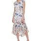 Vestido midi alto e baixo com estampa floral Tommy Hilfiger feminino, bege, tamanho 4, pequeno